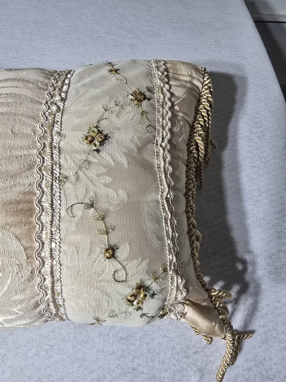 Elegant Cream Decorative Fringe Accent Pillow